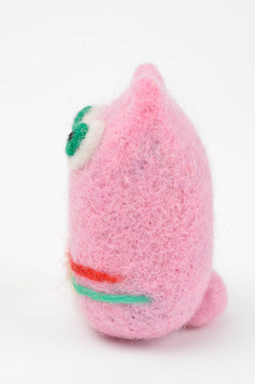 Peluche décorative fait main Jouet en laine Cadeau enfant original chat rose photo 3