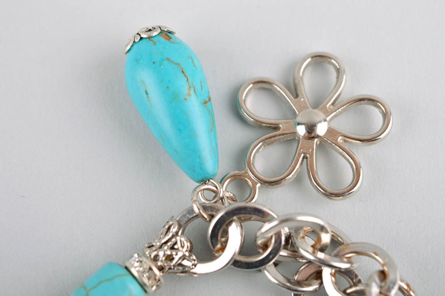 Bracelet turquoise Bijou fait main Accessoire femme fil élastique cristal photo 4