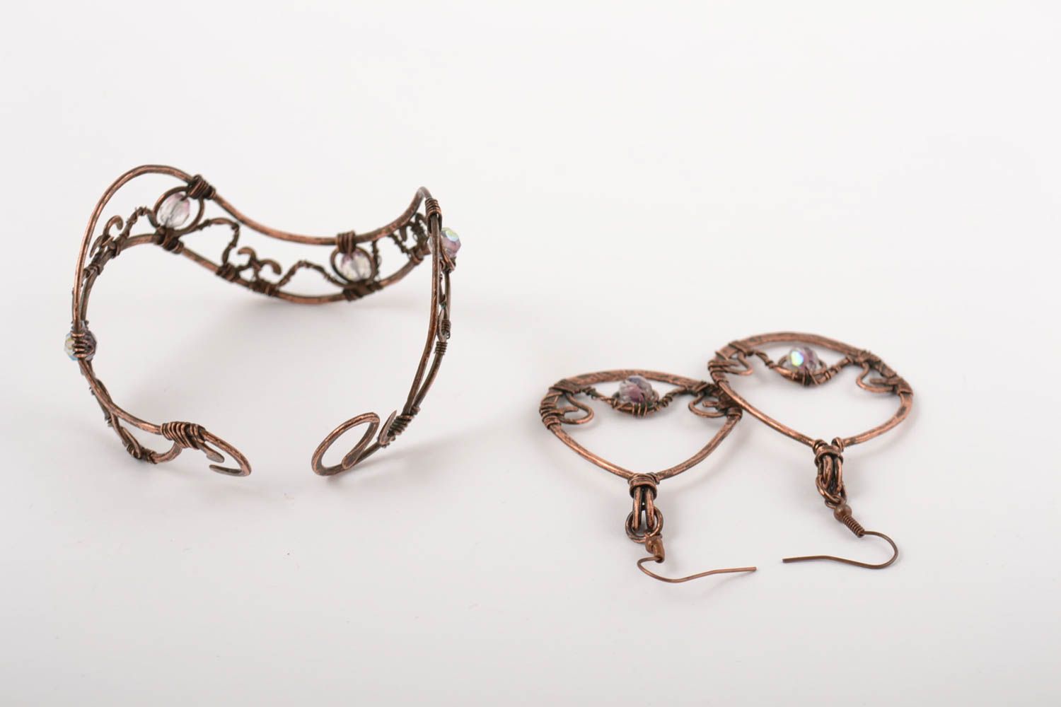 Handmade accessory copper jewelry unusual bracelet long earrings gift ideas photo 4