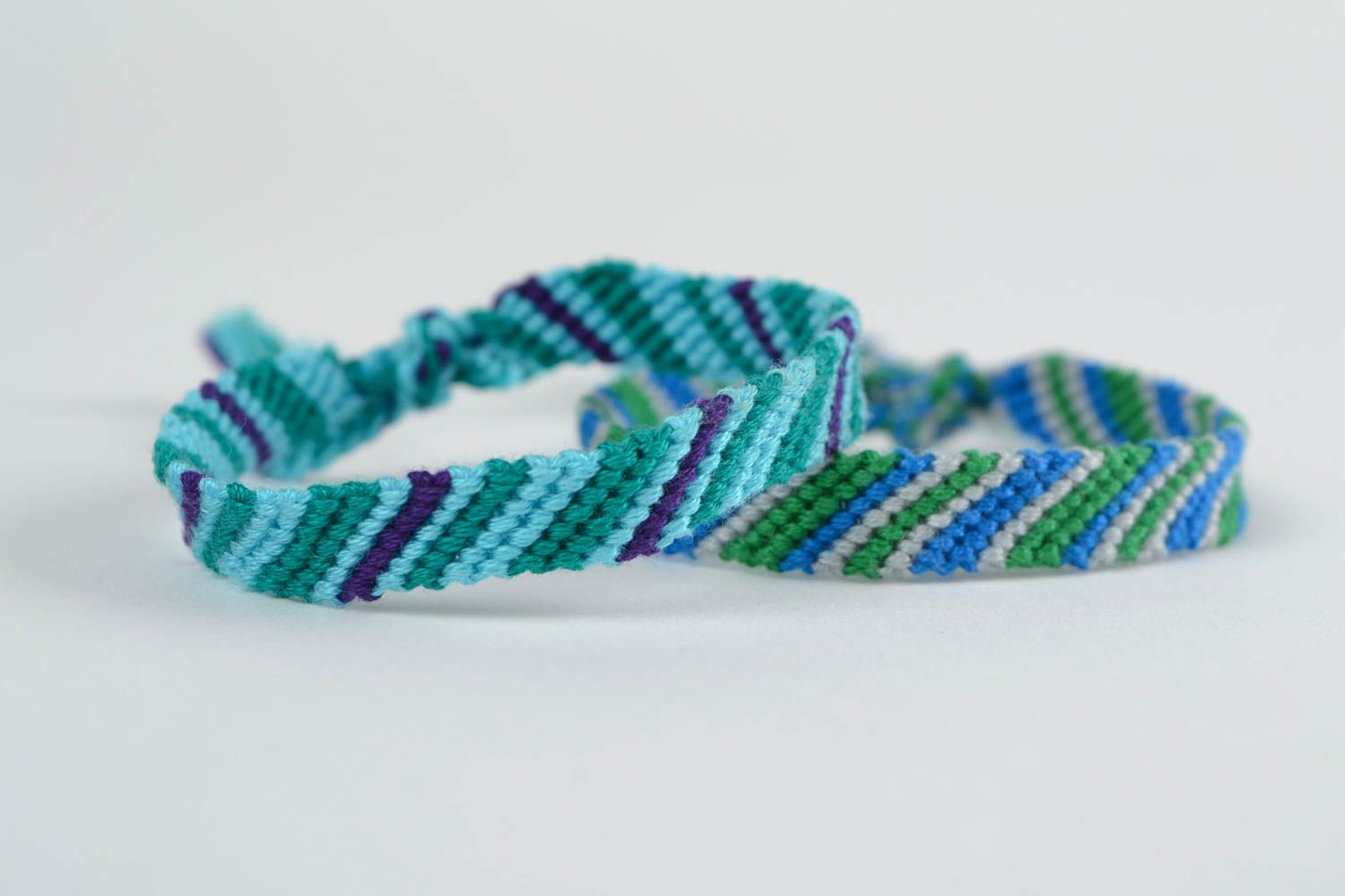 Set of handmade designer macrame bracelets made of floss threads 2 piece photo 3