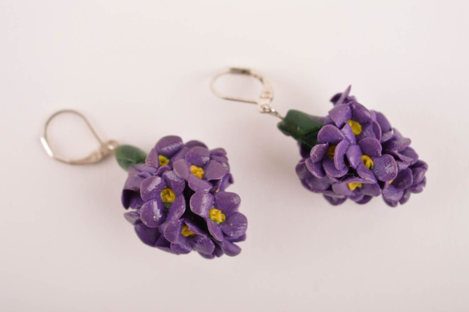 Handmade Blumen Ohrringe Designer Schmuck Accessoire für Frauen violett foto 4