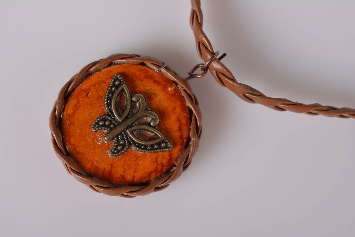 Handmade wooden pendant unusual round accessory cute beautiful pendant photo 2
