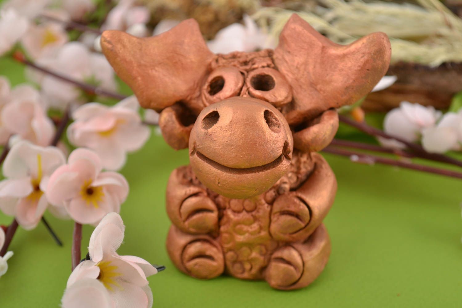 Handmade Dekofigur Elch Keramik Deko Figur aus Ton wunderschön braun foto 1