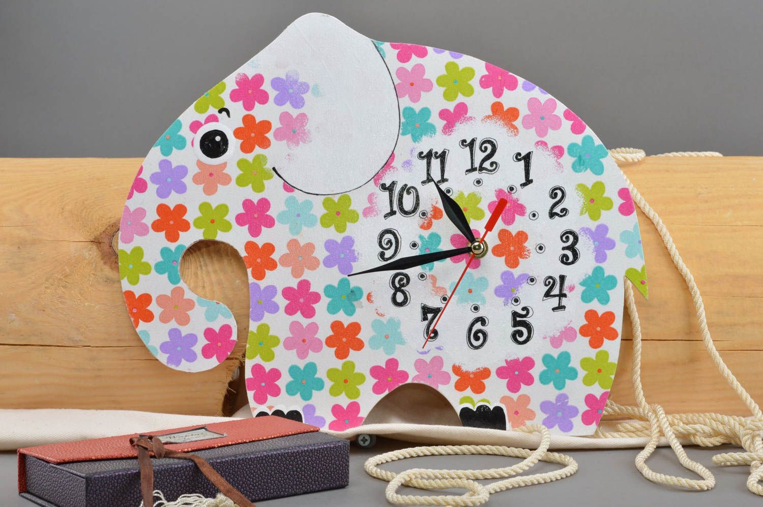 Handmade unusual wall clock stylish nursery decor cute decoupage clock photo 1