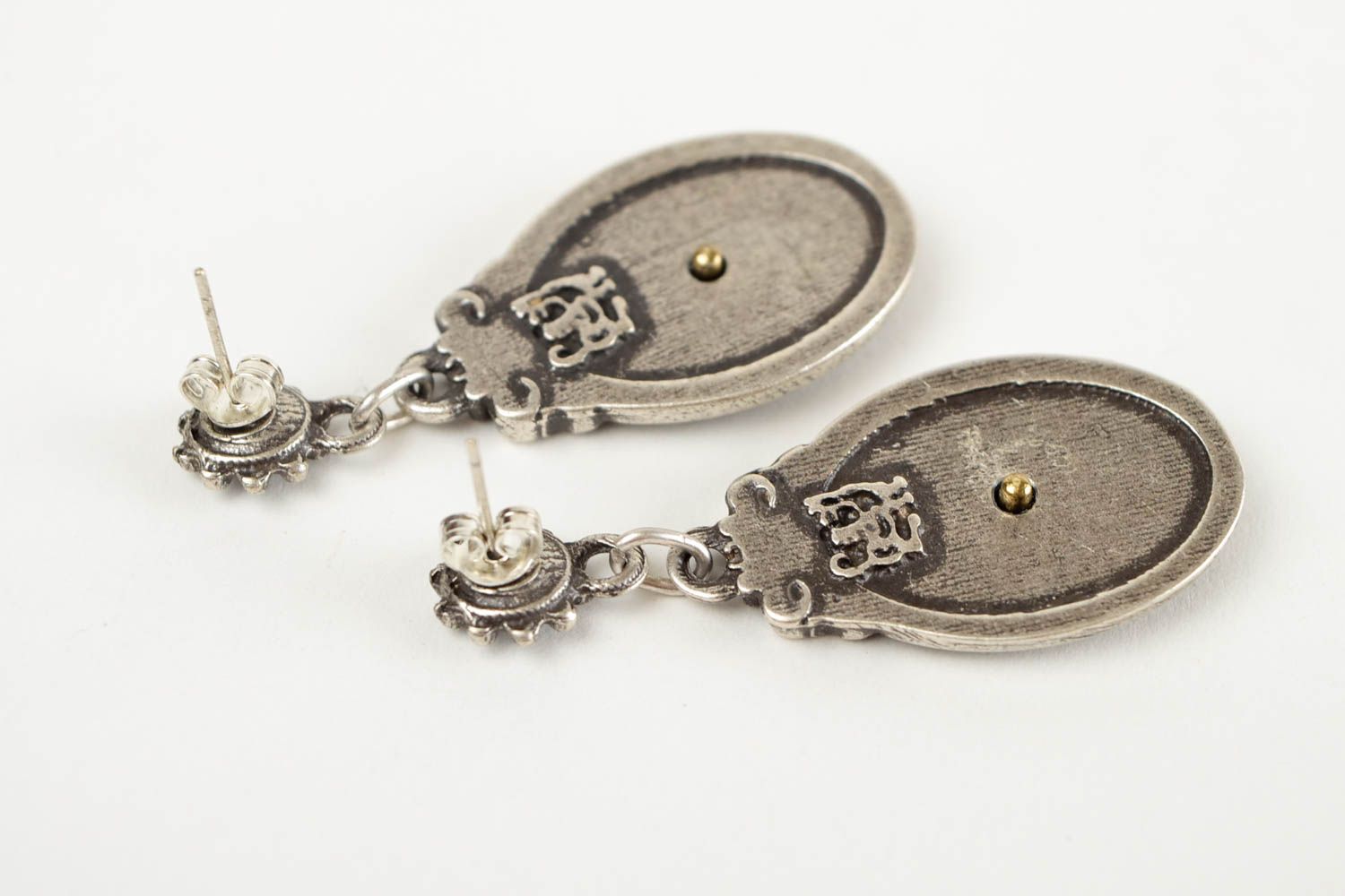 Boucles d'oreilles métal Bijou fait main ovales design Cadeau pour femme photo 5