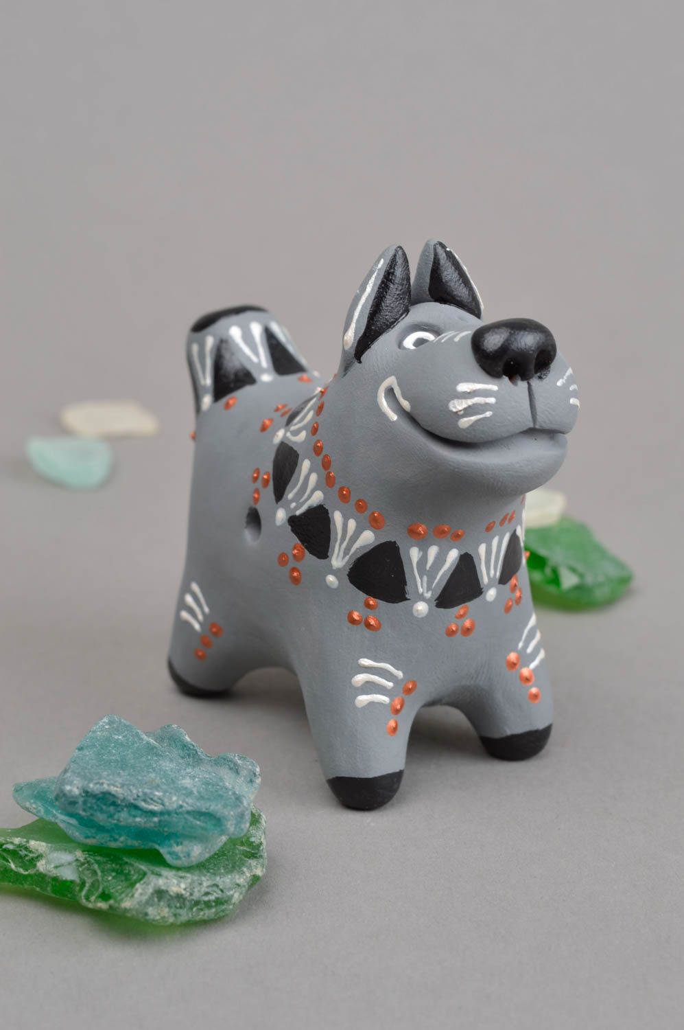 Свистулька из глины керамическая свистулька глиняная игрушка собачка красивая фото 1