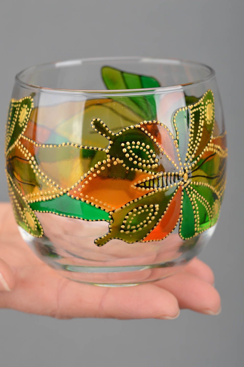 Bougeoir en verre d'or fait main peint de couleurs vintage pointillisme photo 3