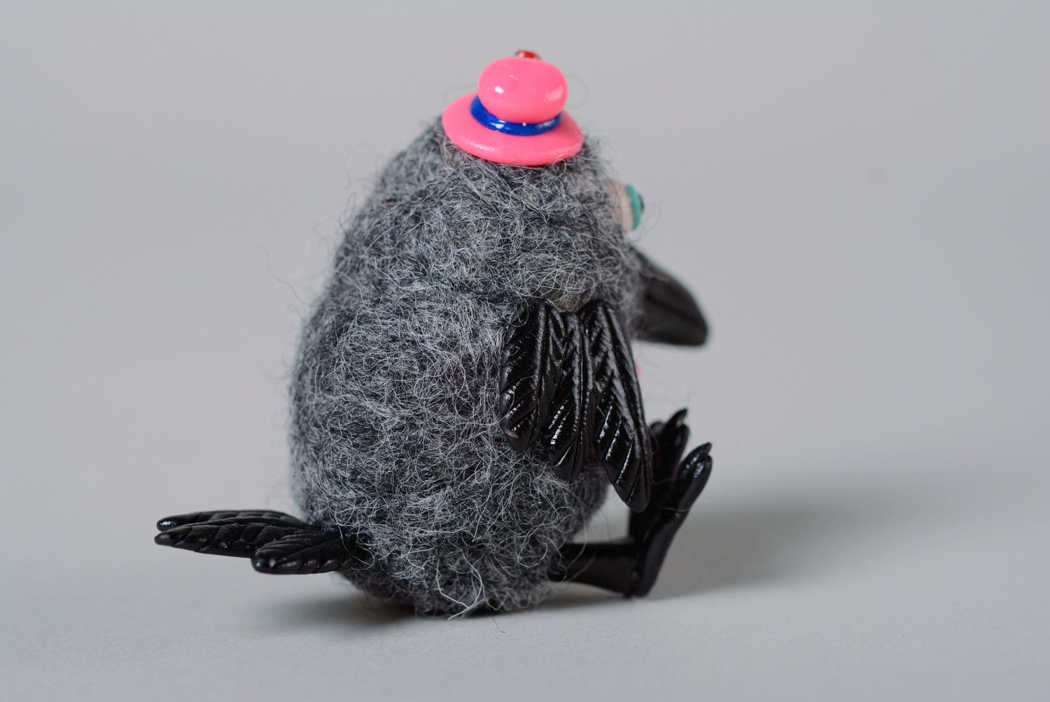 Miniature handmade wool felted figurine Crow photo 3