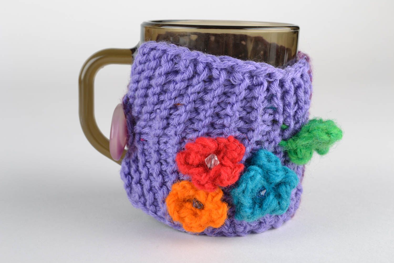Glass cup with crochet cozy Violet photo 2