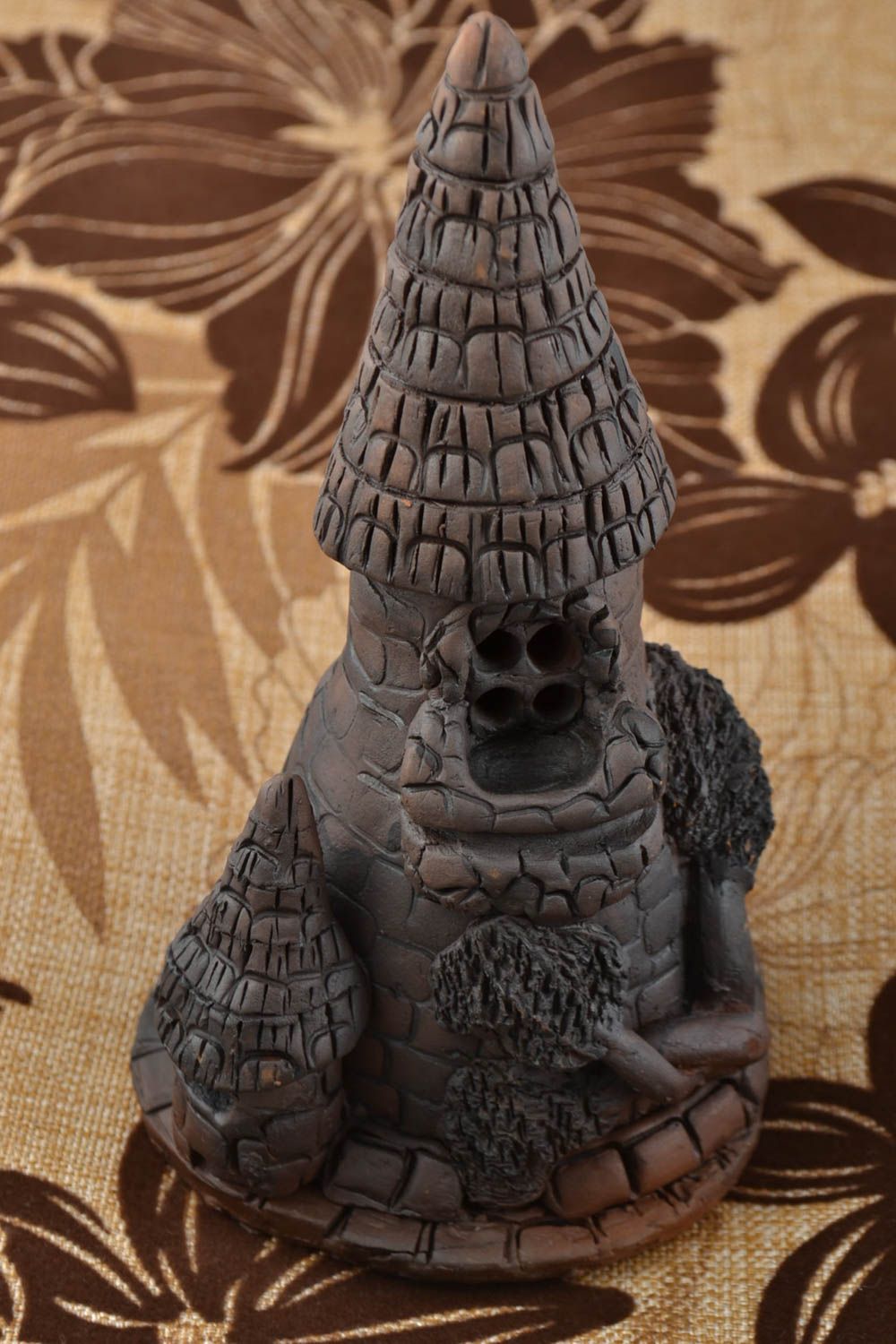 Unusual handmade dark molded clay aroma lamp Tall Tower interior decor photo 1