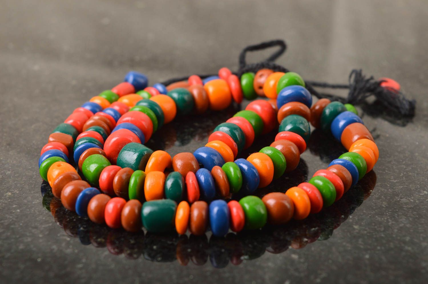 Unusual handmade colorful necklace made of cold porcelain on laces photo 1