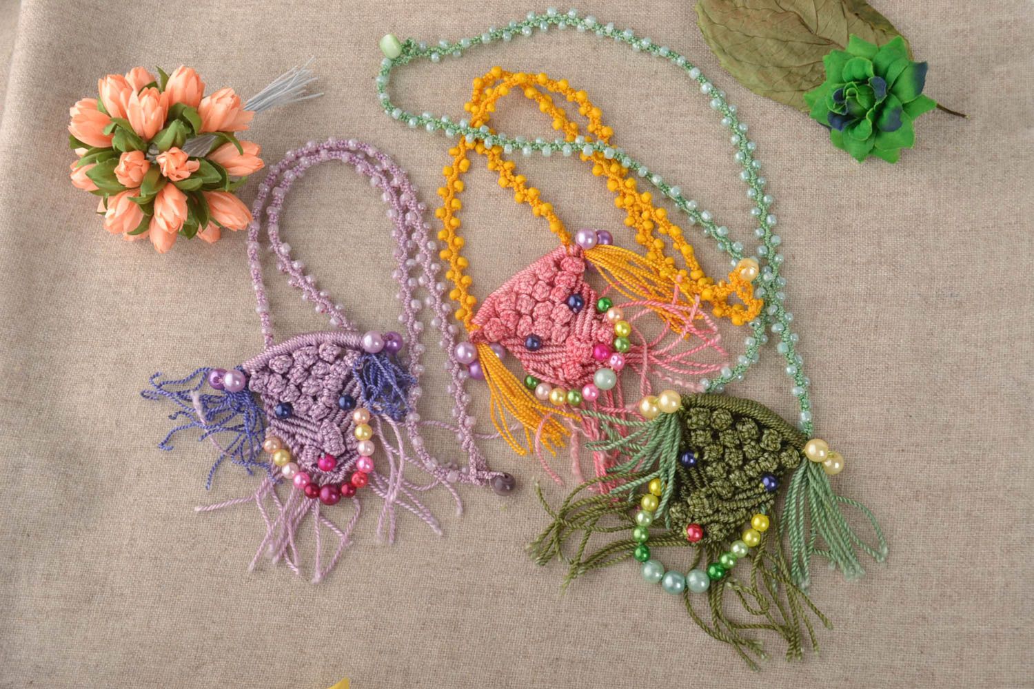 Handmade jewelry cute textile pendant stylish colorful pendants 3 pieces photo 1