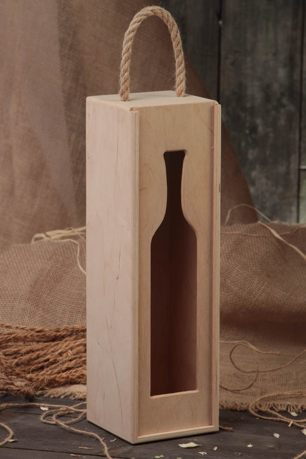 Handmade plywood craft blank for painting decorative box for wine bottle photo 1