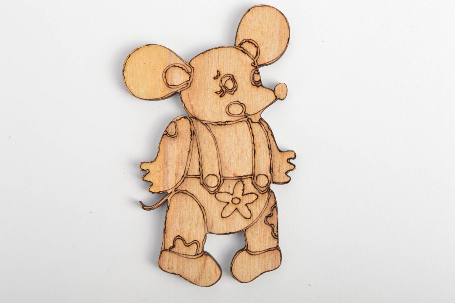 Sujet à décorer en bois brut fait main figurine de souris plate pour serviettage photo 2