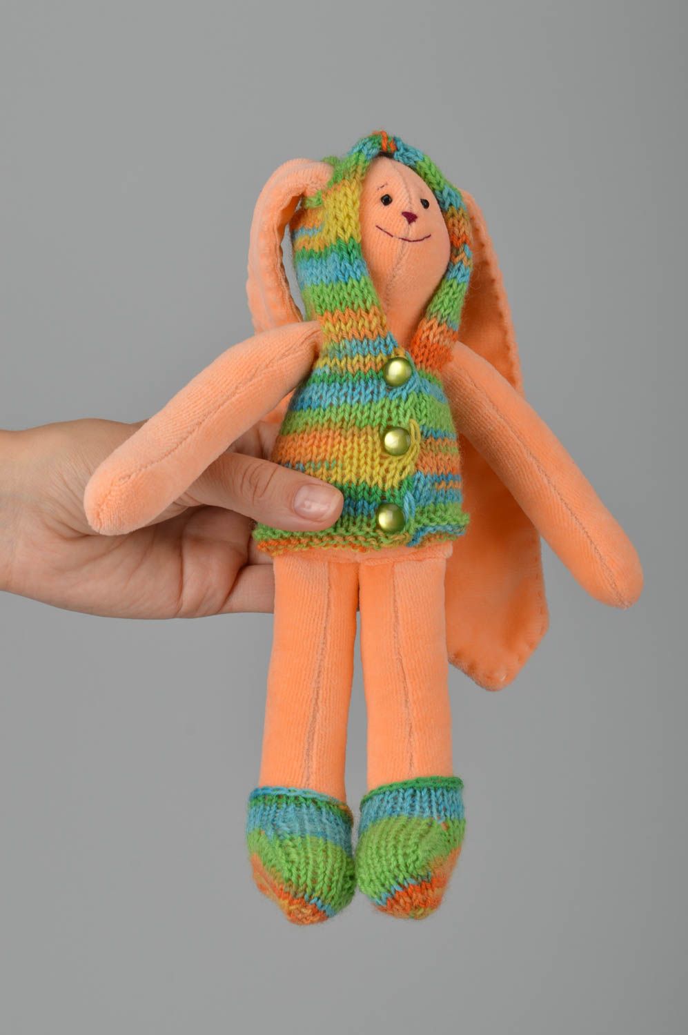 Peluche lapin orange Jouet en tissu fait main petit original Cadeau enfant photo 3