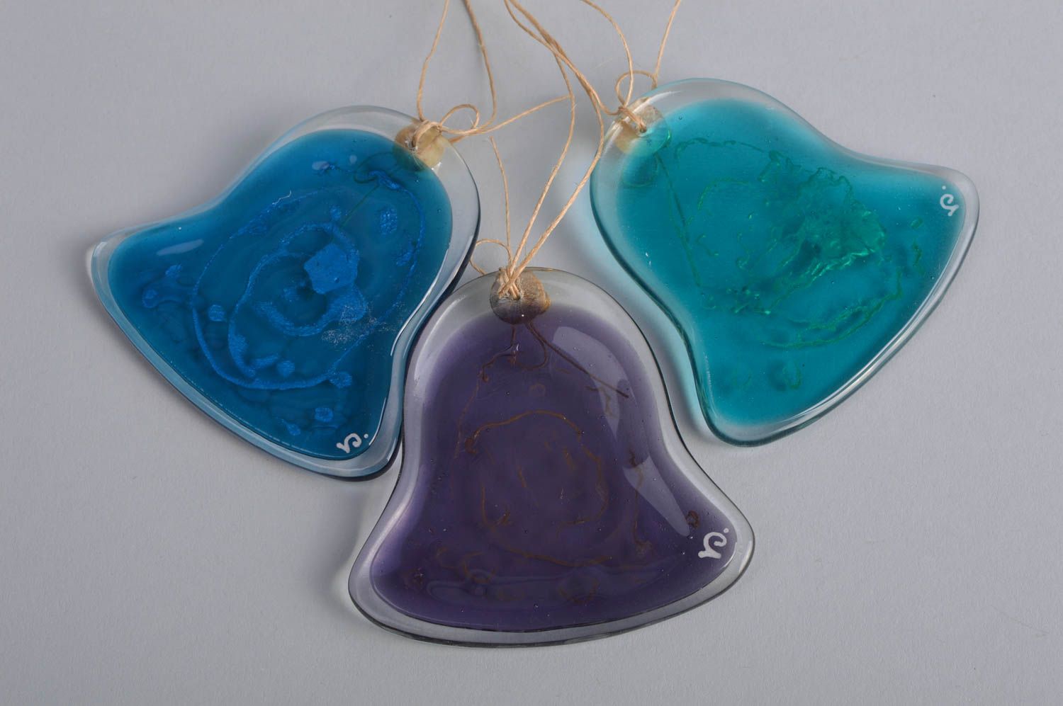 Handmade glass wall pendants for home bells using fusing technique 3 pieces photo 5