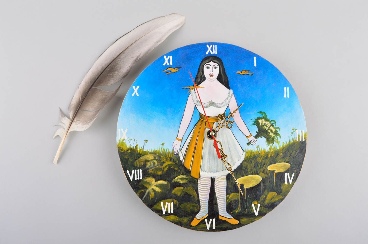 Horloge fait main Déco maison ronde en bois avec image de fille Cadeau original photo 1