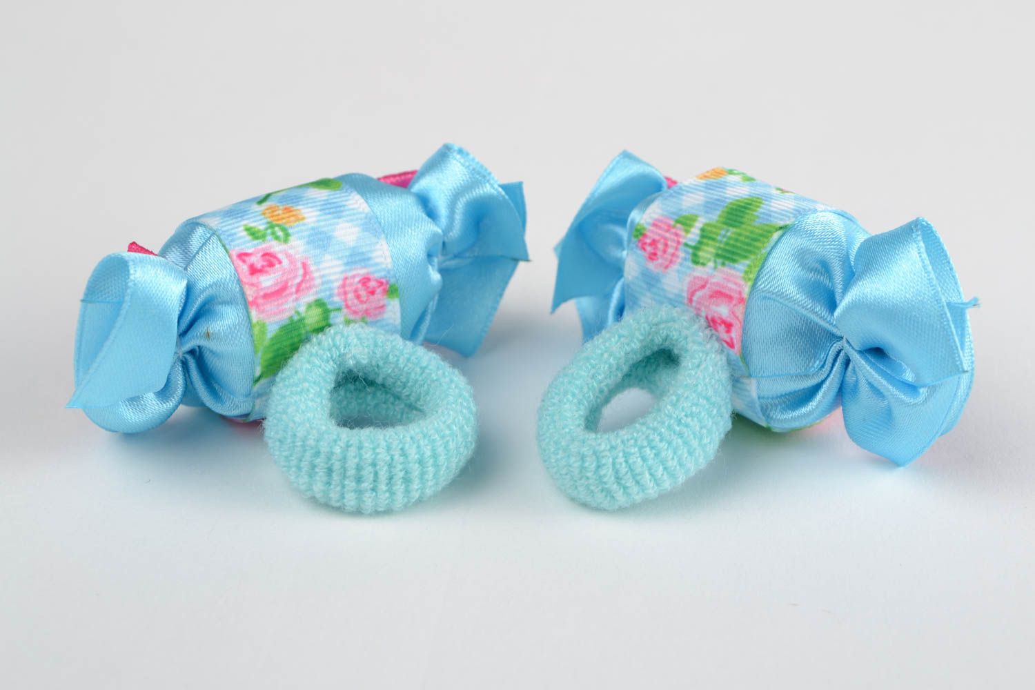 Children's blue handmade textile scrunchies set 2 pieces photo 4