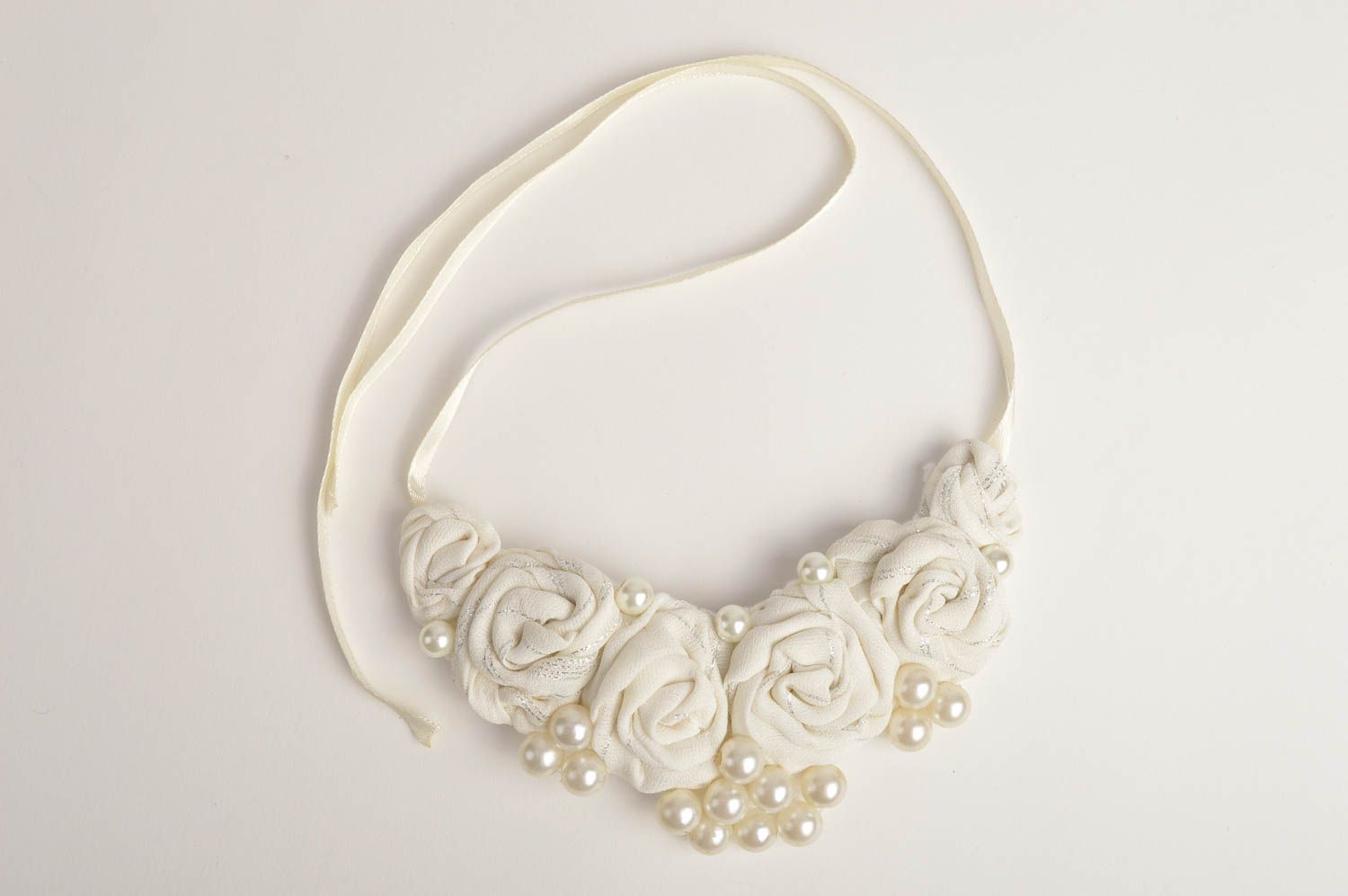 Handmade designer festive necklace textile elegant necklace white accessory photo 4
