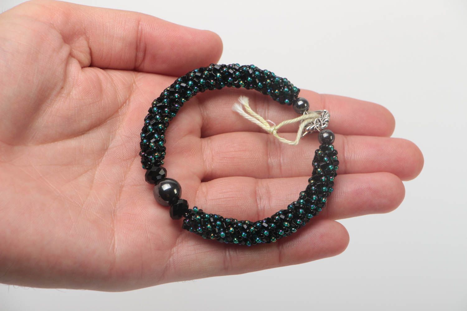 Handmade dark green and black beads cord bracelet for girls photo 5