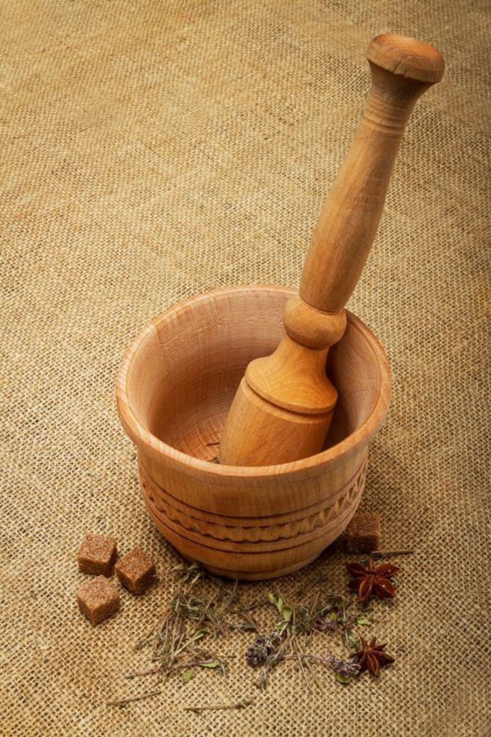 Wooden kitchen mortar with pestle photo 1