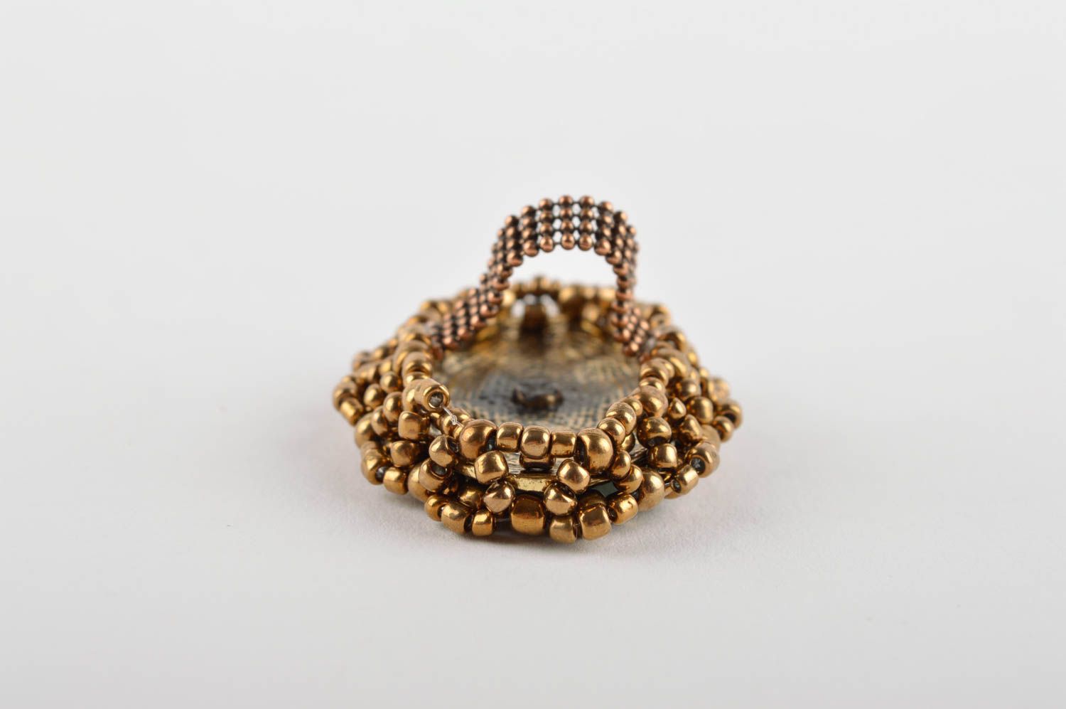 Ring für Damen handgemachter Schmuck Glasperlen Ring oval grün einzigartig foto 4