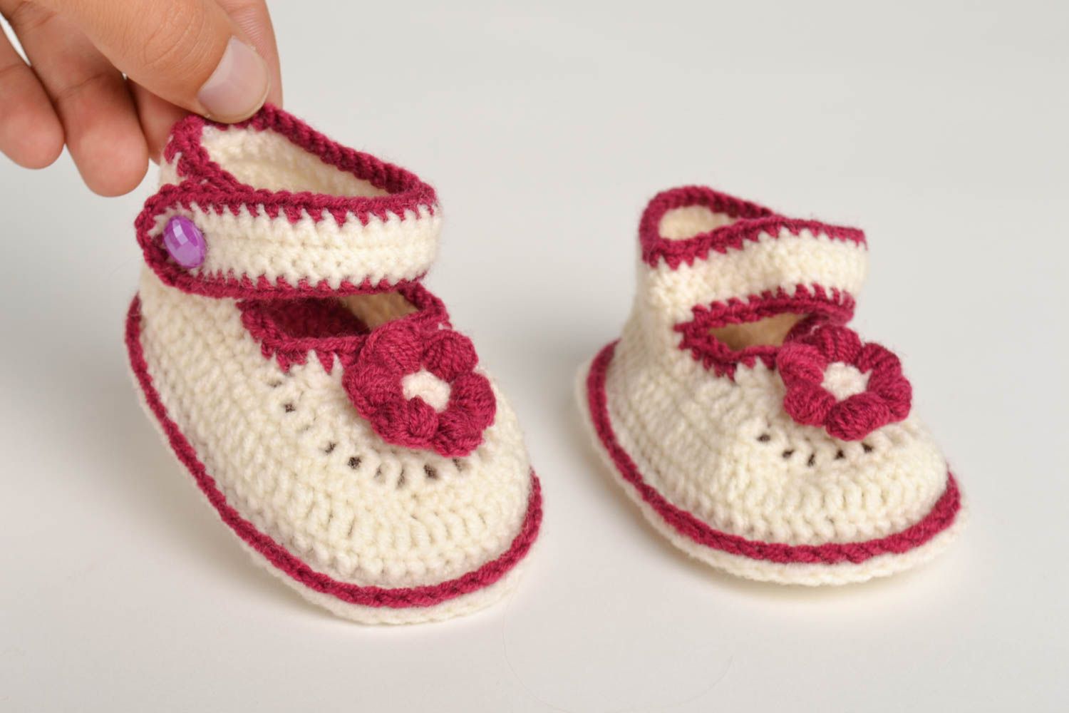 Chaussons bébé fait main au crochet en mi-laine design Chaussures bébé photo 5
