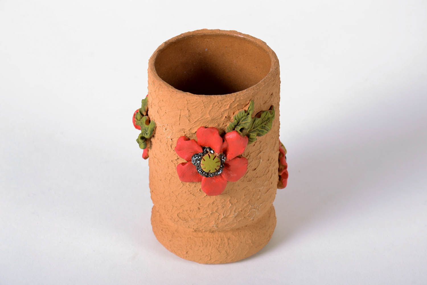 5 inches molded by hands clay vase with puppy flowers 0,7 lb photo 3