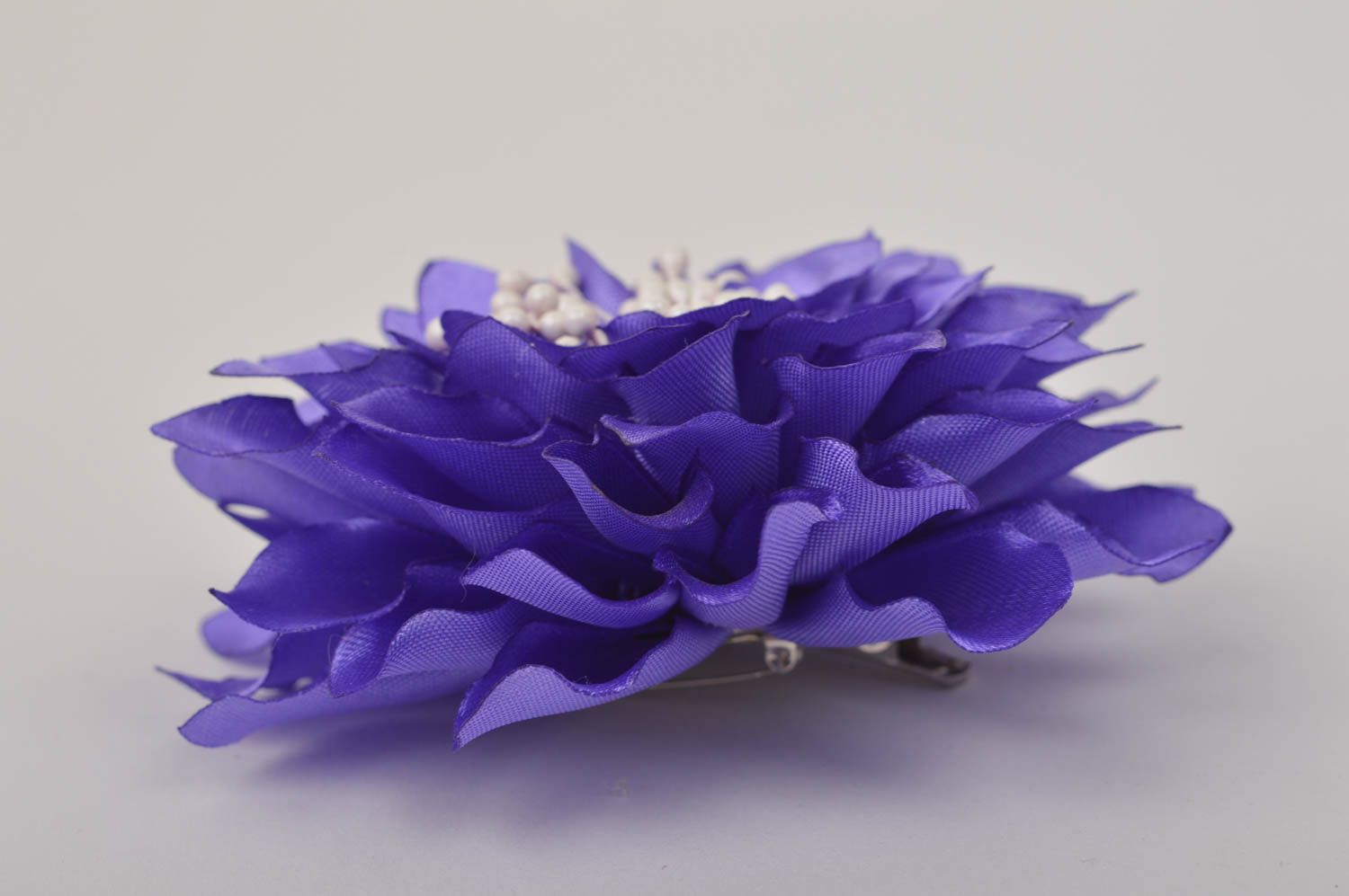 Broche Barrette fleur violette faite main grande tissu de satin Cadeau femme photo 4