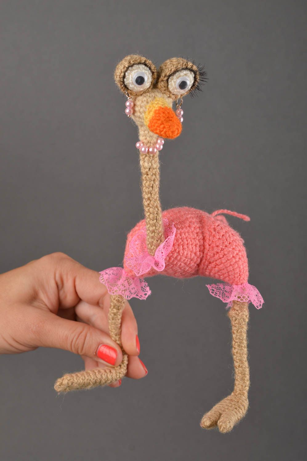 Jouet oiseau Décor maison fait main Autruche amusante tricotée Cadeau original photo 2
