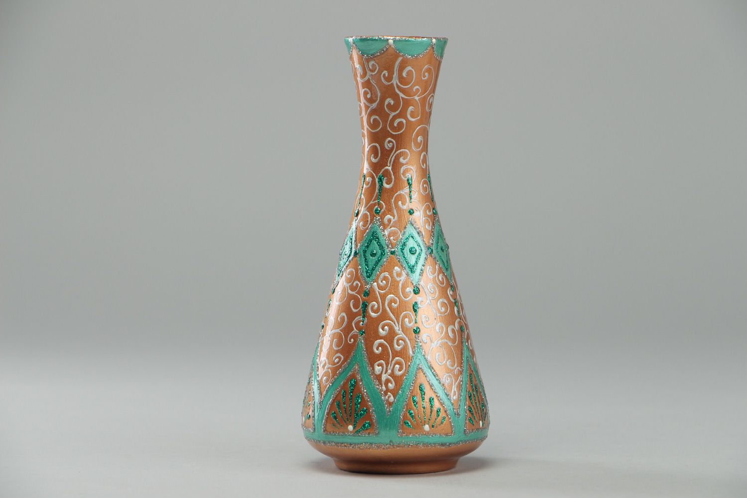 Handgemachte bemalte keramische Vase aus Ton für Blumen 250 ml im östlichen Stil  foto 1