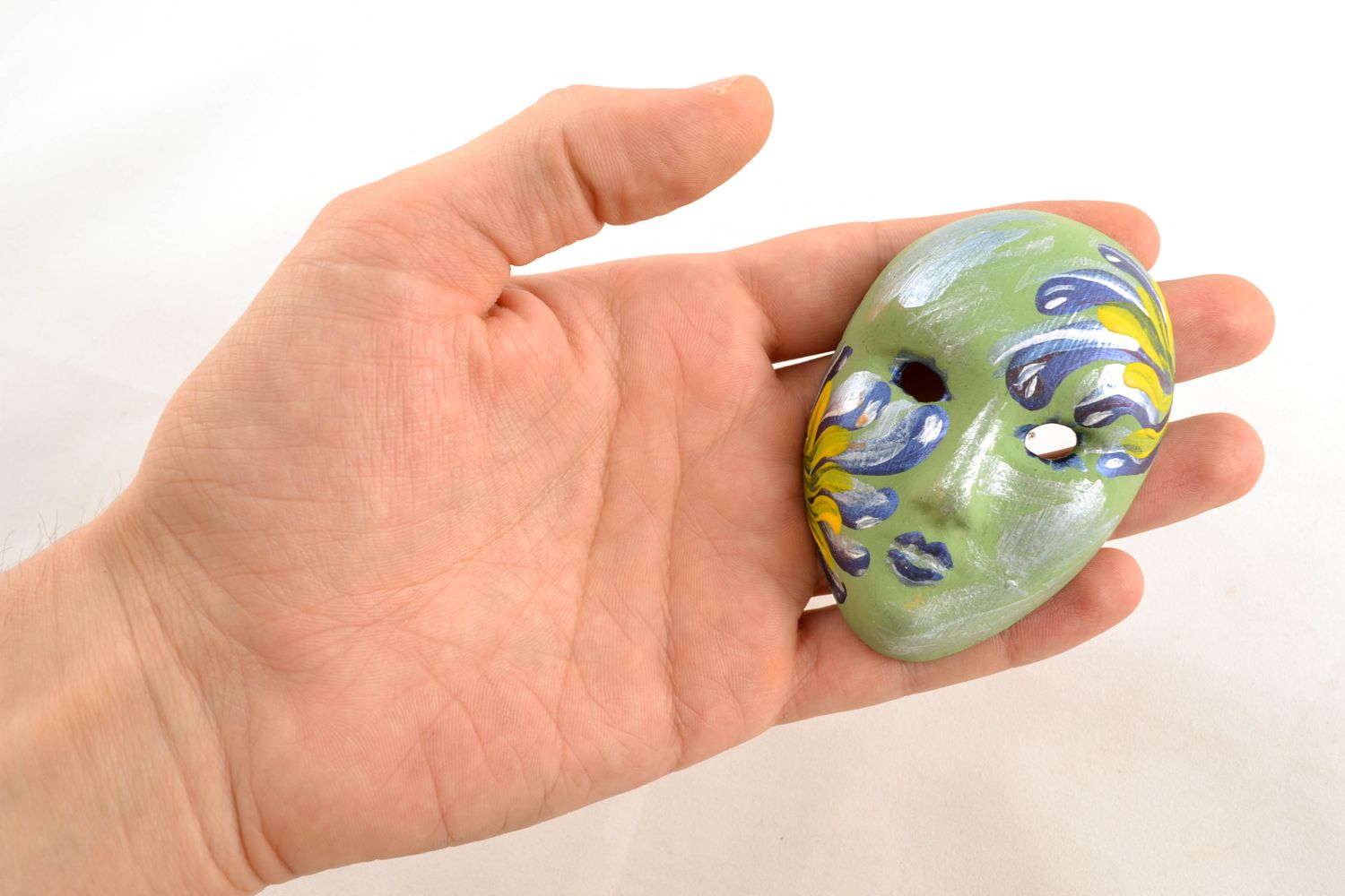 Unusual painted clay wall pendant mask photo 1