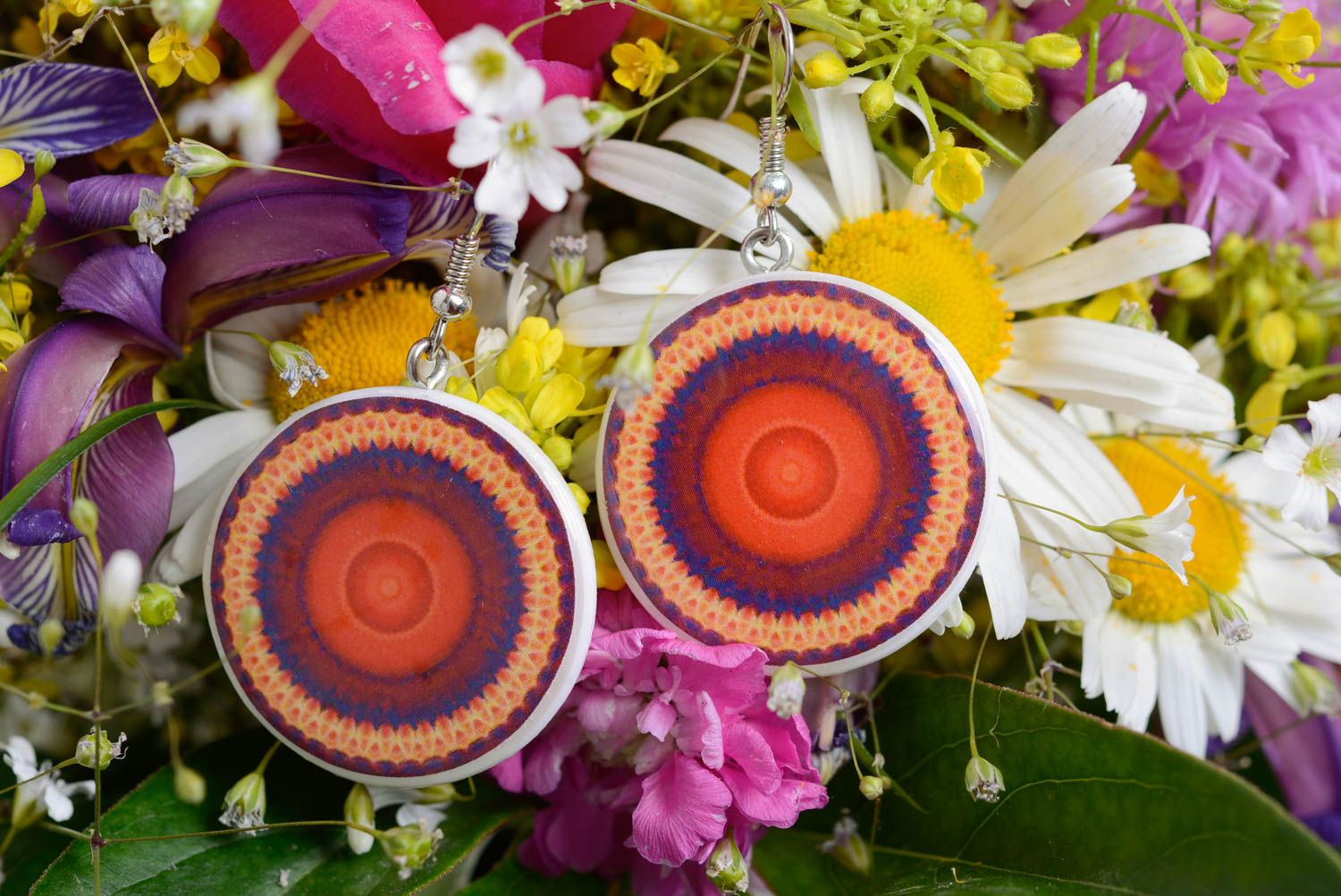 Runde Decoupage Ohrringe aus Polymerton originell handmade originell für Frauen foto 1