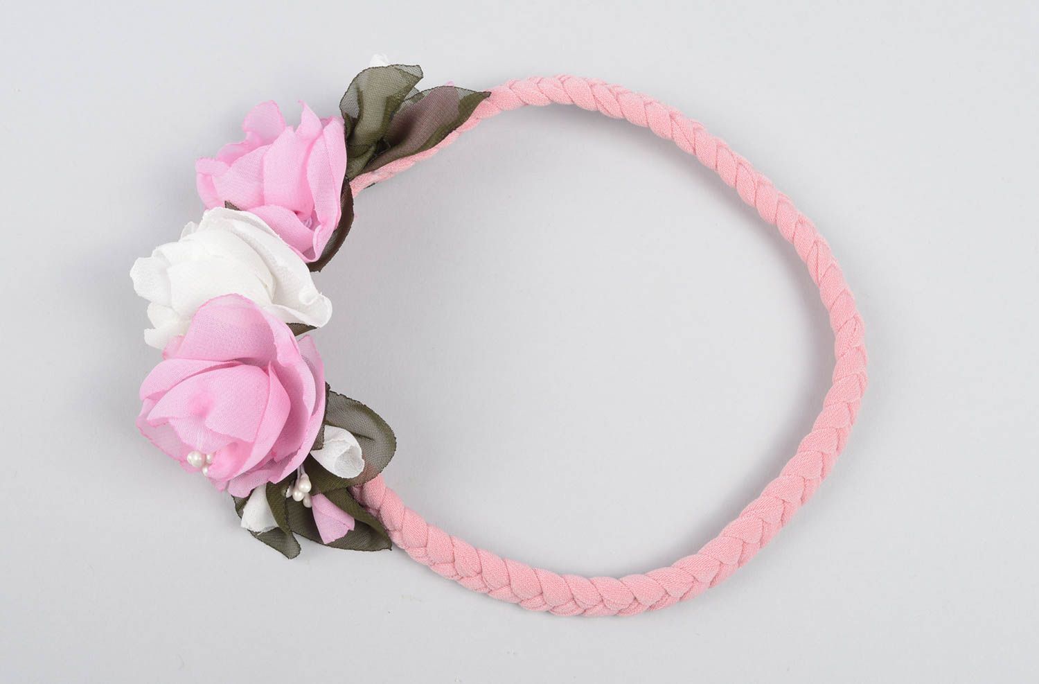 Rosa weißes Blumen Haarband handmade Designer Schmuck Accessoire für Haare foto 4