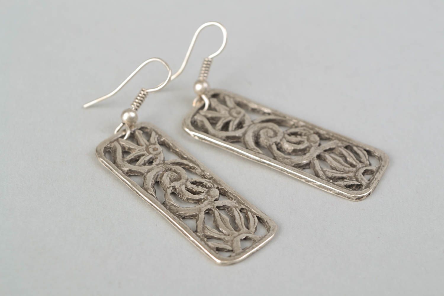 Rectangular metal earrings Fern photo 4
