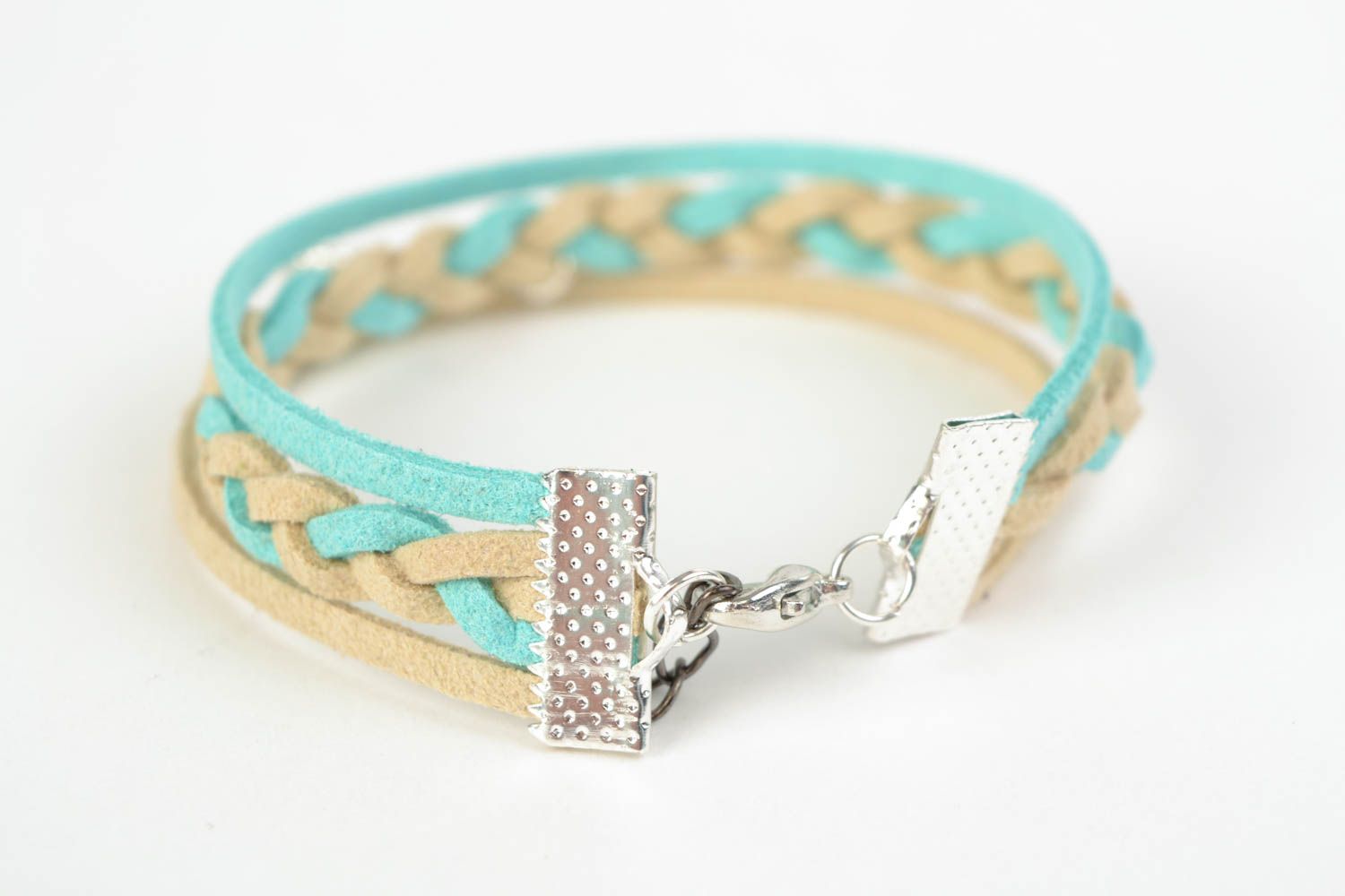 Beautiful stylish light handmade woven suede cord bracelet with charm photo 4
