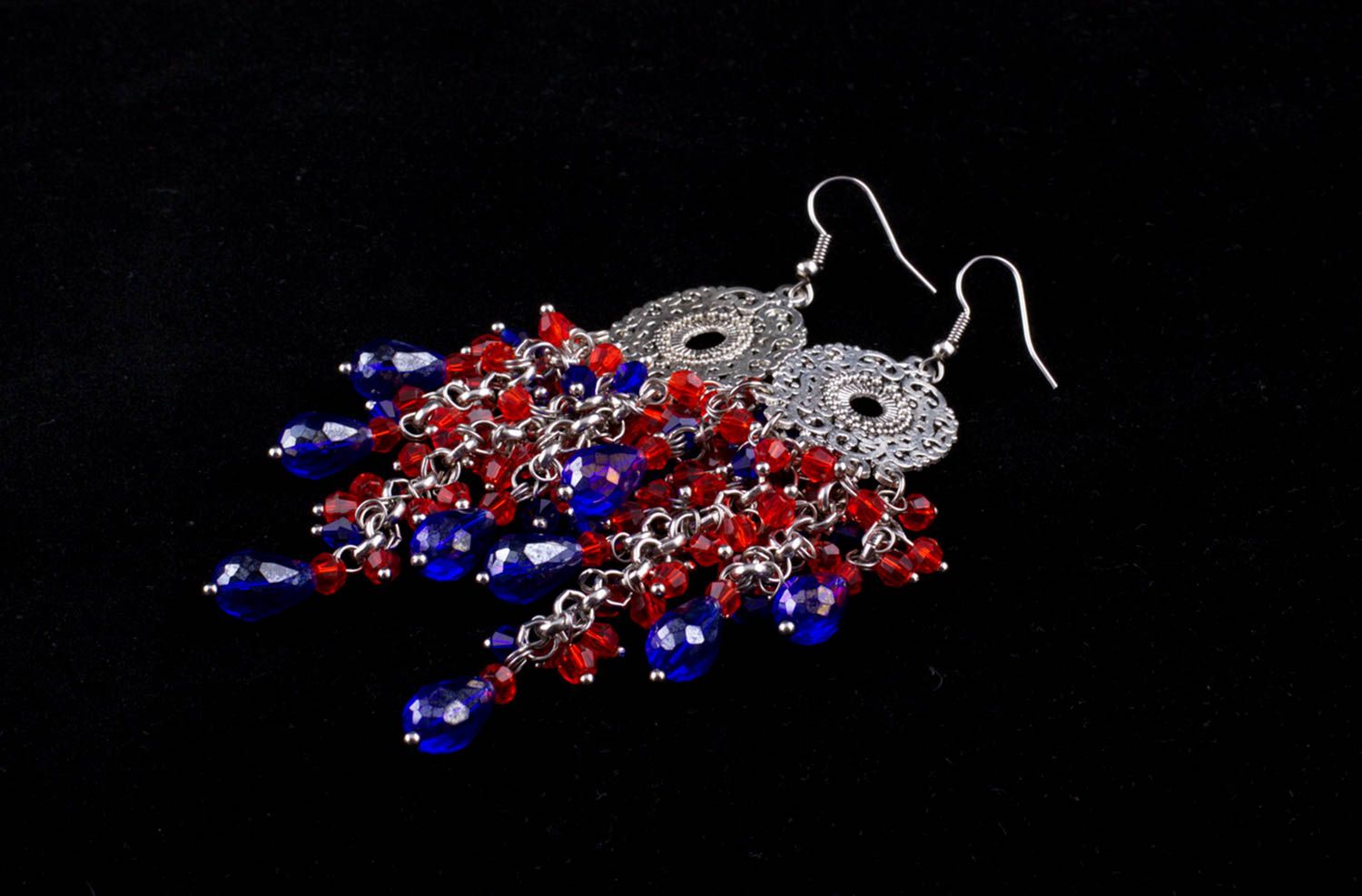 Серьги ручной работы модные серьги синие с красным длинные сережки авторские фото 5