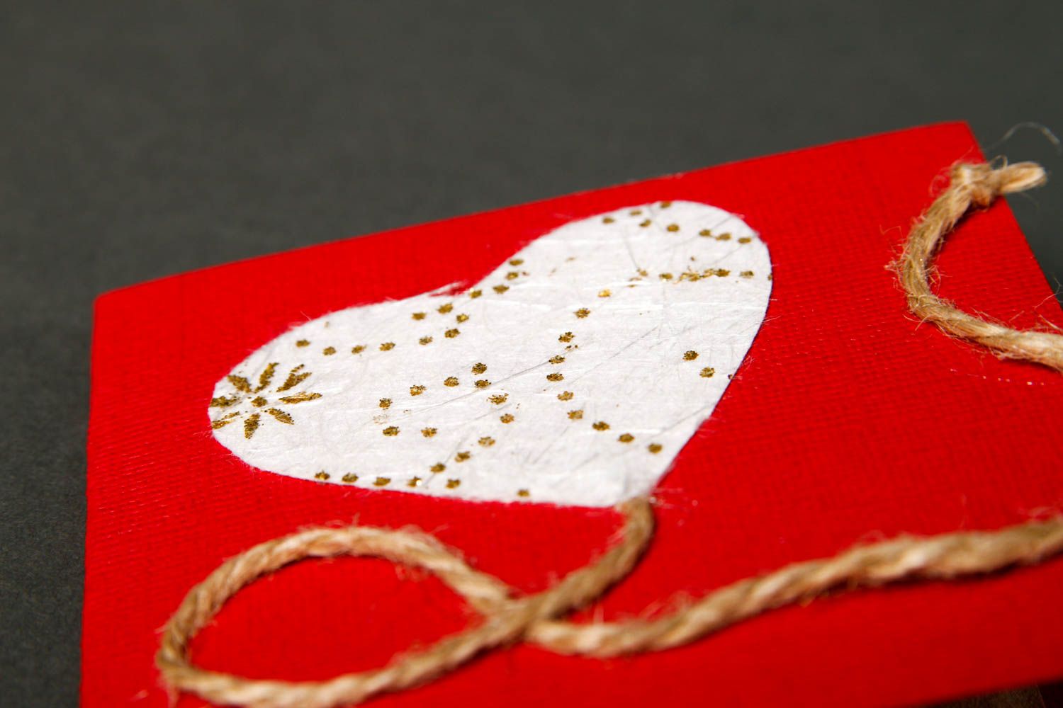 Carte de voeux fait main rouge avec coeur blanc Cadeau original carré design photo 5