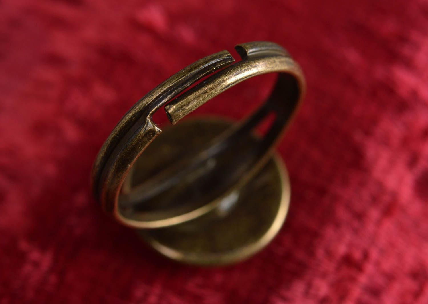 Handmade cute decoupage round jewelry ring on metal basis of adjustable size Fox photo 2