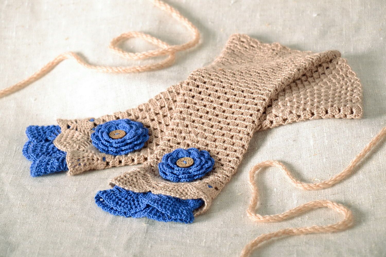 Mitaines tricotées à la main au crochet beiges photo 1