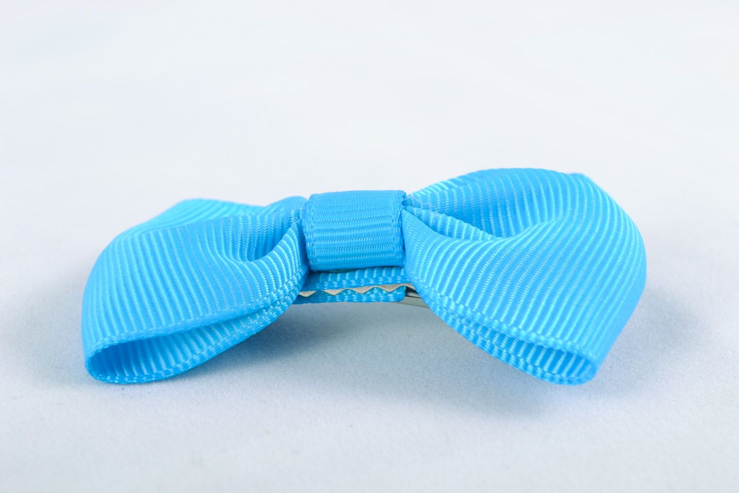 Handmade blue ribbon bow hair clip for children photo 5