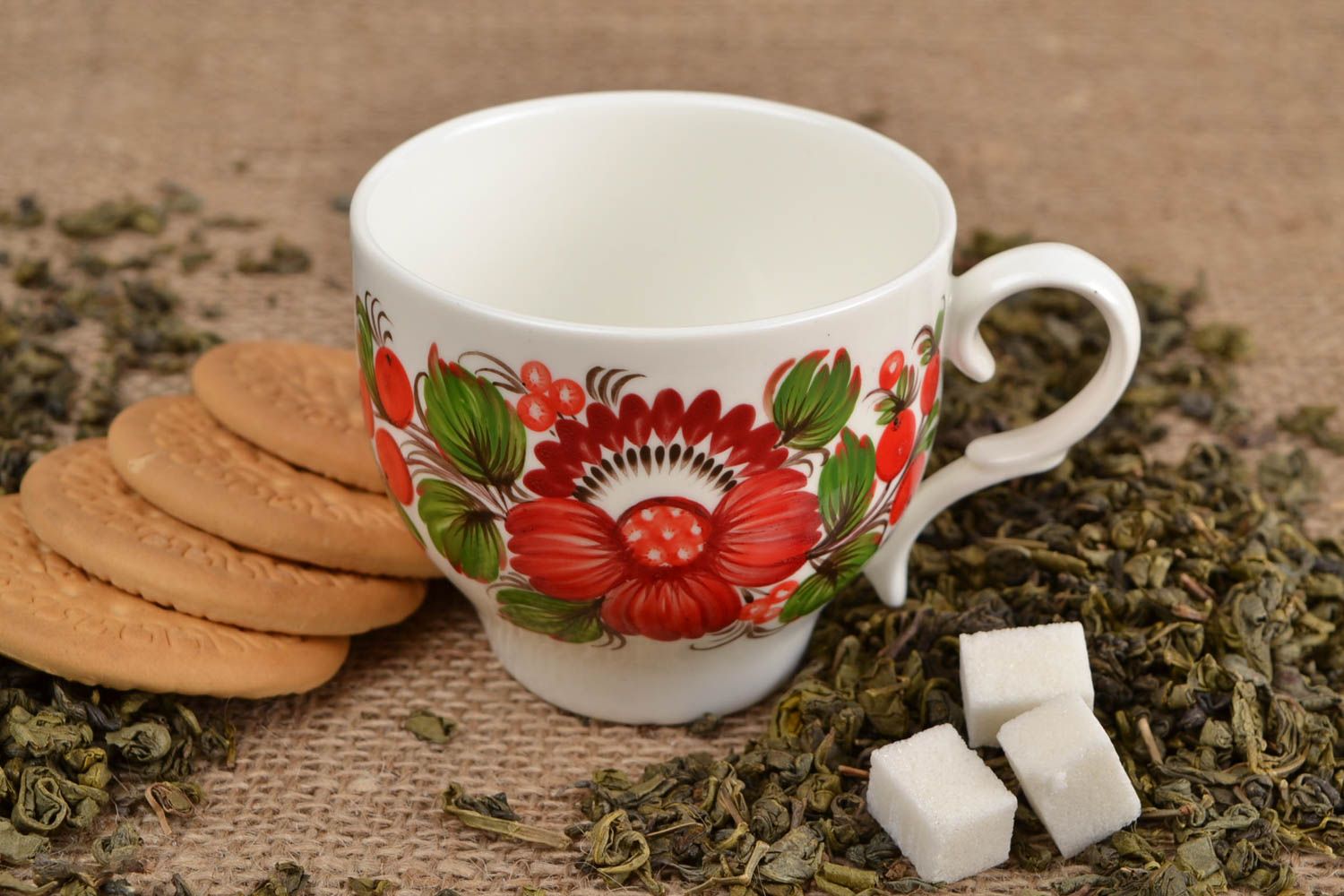 Tasse à thé fait main Mug original Vaisselle design 22 cl blanche peinte photo 1