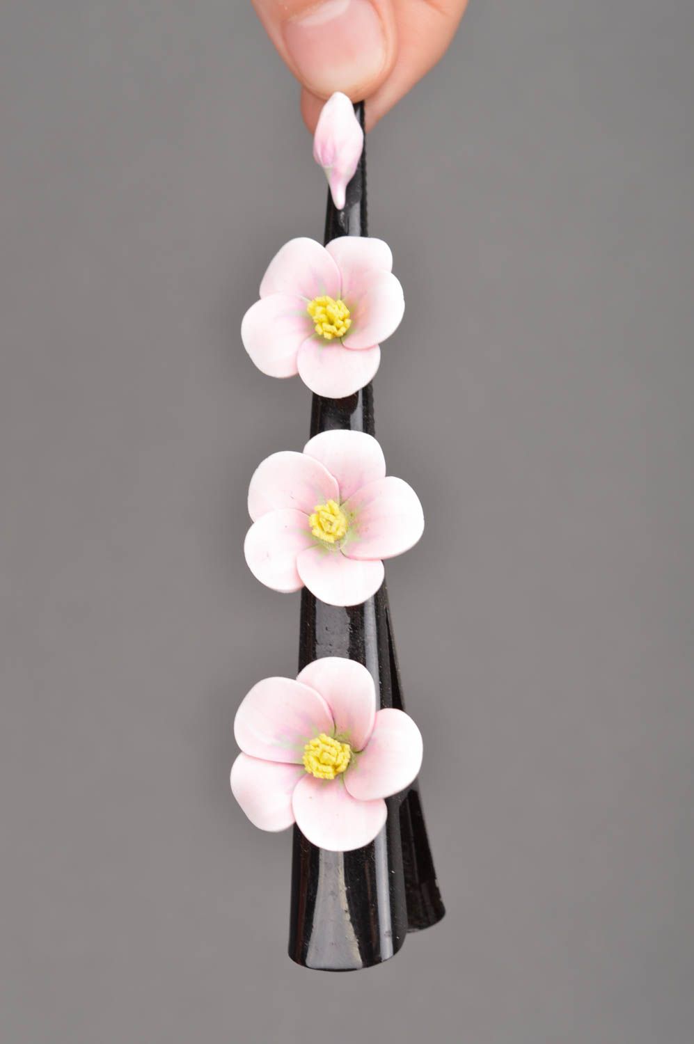 Handmade designer polymer clay floral hair clip on long metal basis photo 2