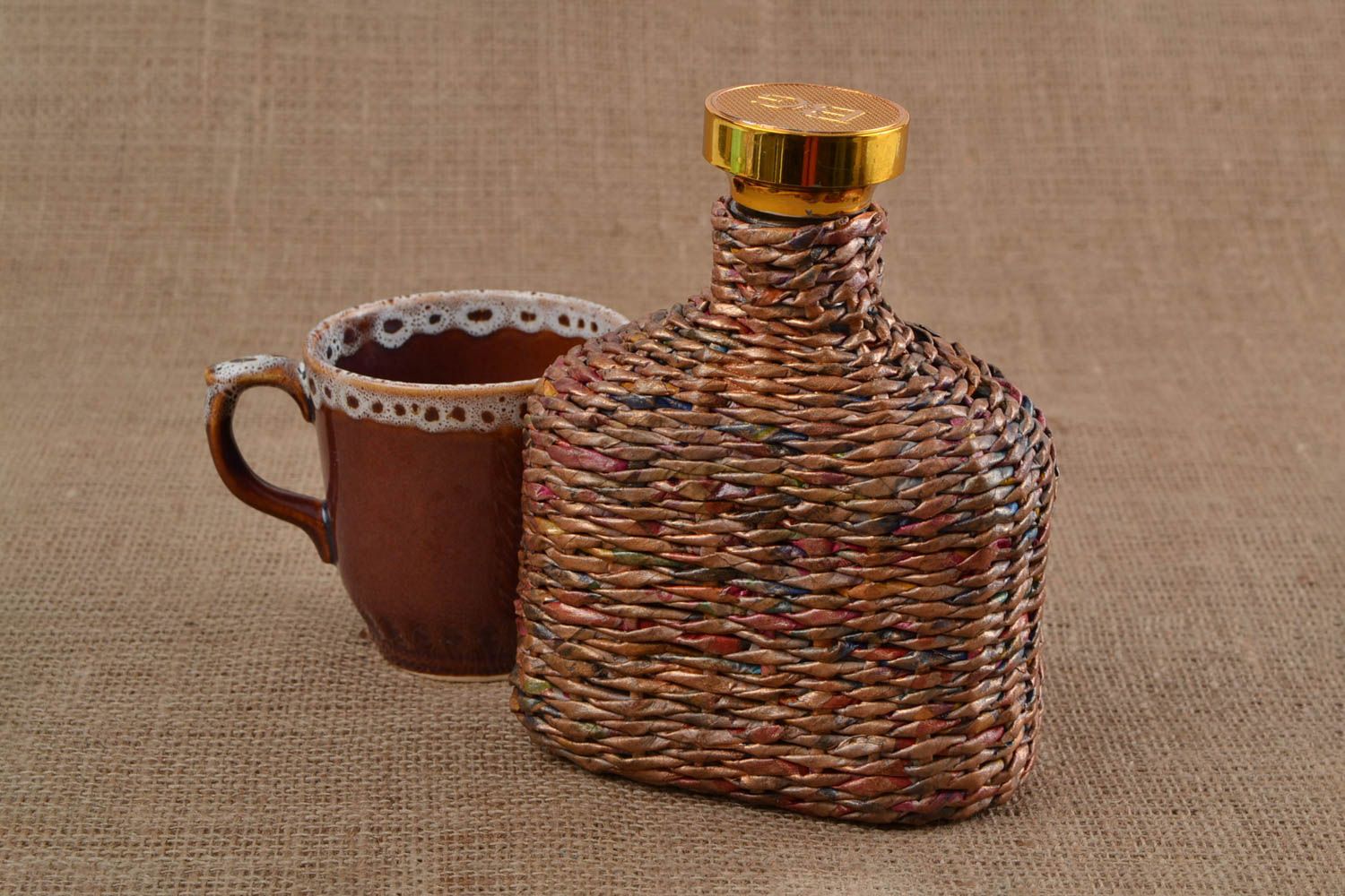 Handmade woven bottle kitchen decor decorative bottle for wine 500 ml photo 1