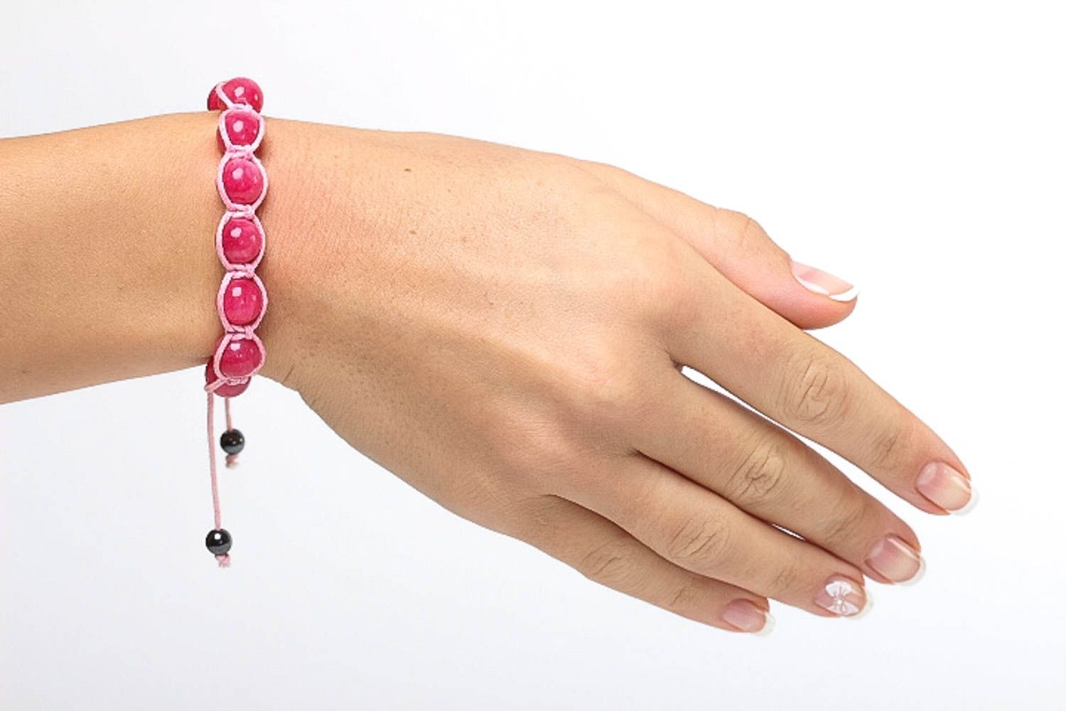 Браслет ручной работы розовый браслет из бусин плетеный подарок девушке фото 5