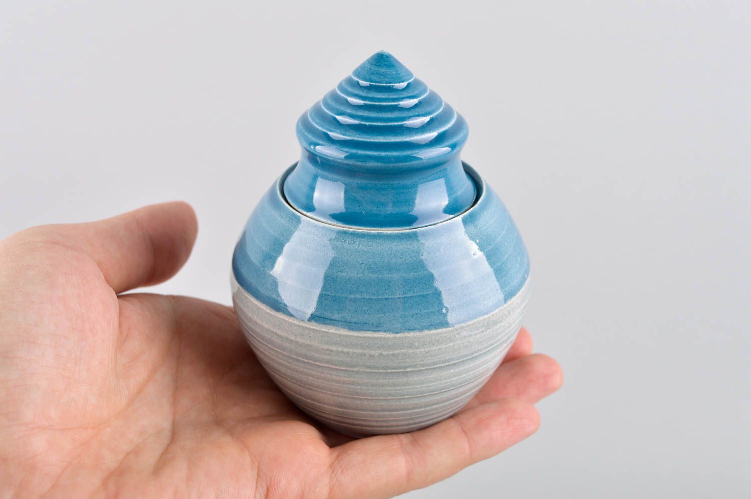 Керамика ручной работы кухонная посуда голубая красивая керамическая сахарница фото 5
