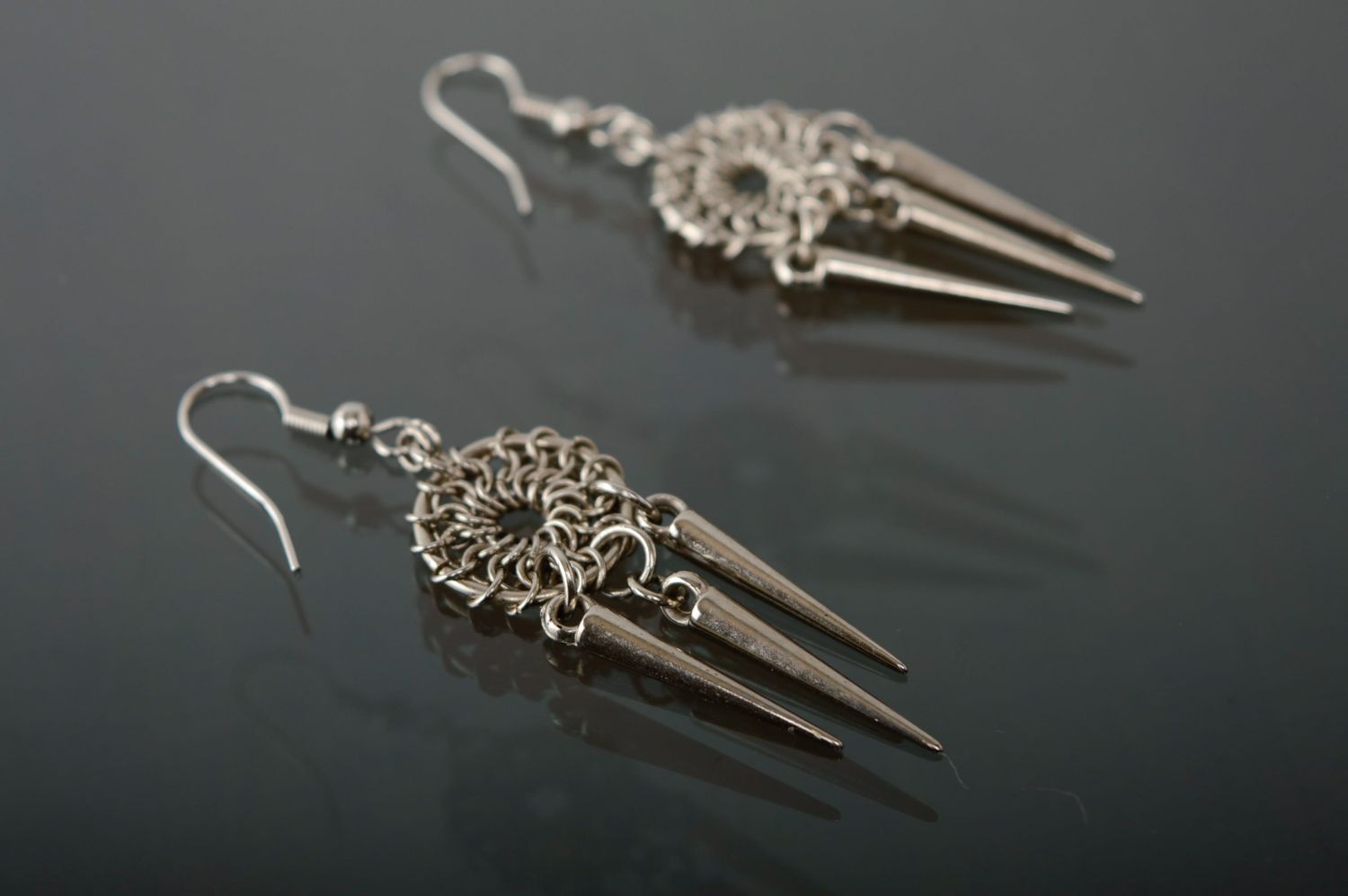 Metal chainmail earrings with charms photo 4