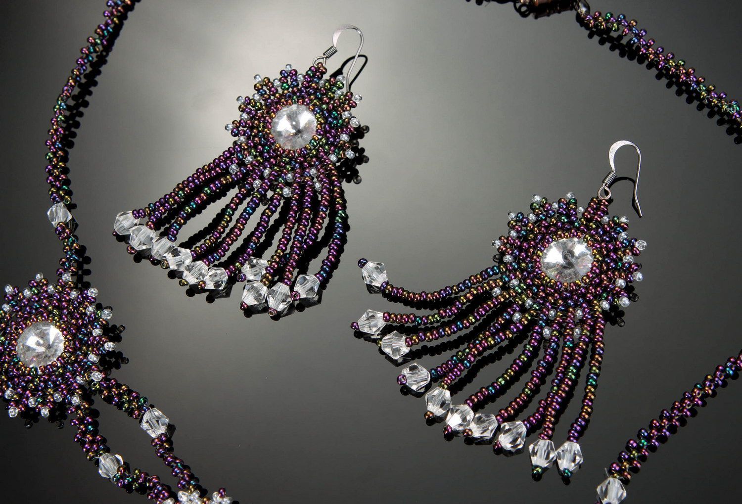 Ensemble de bijoux en cristal, rivoli, perles collier et boucles d'oreilles photo 3
