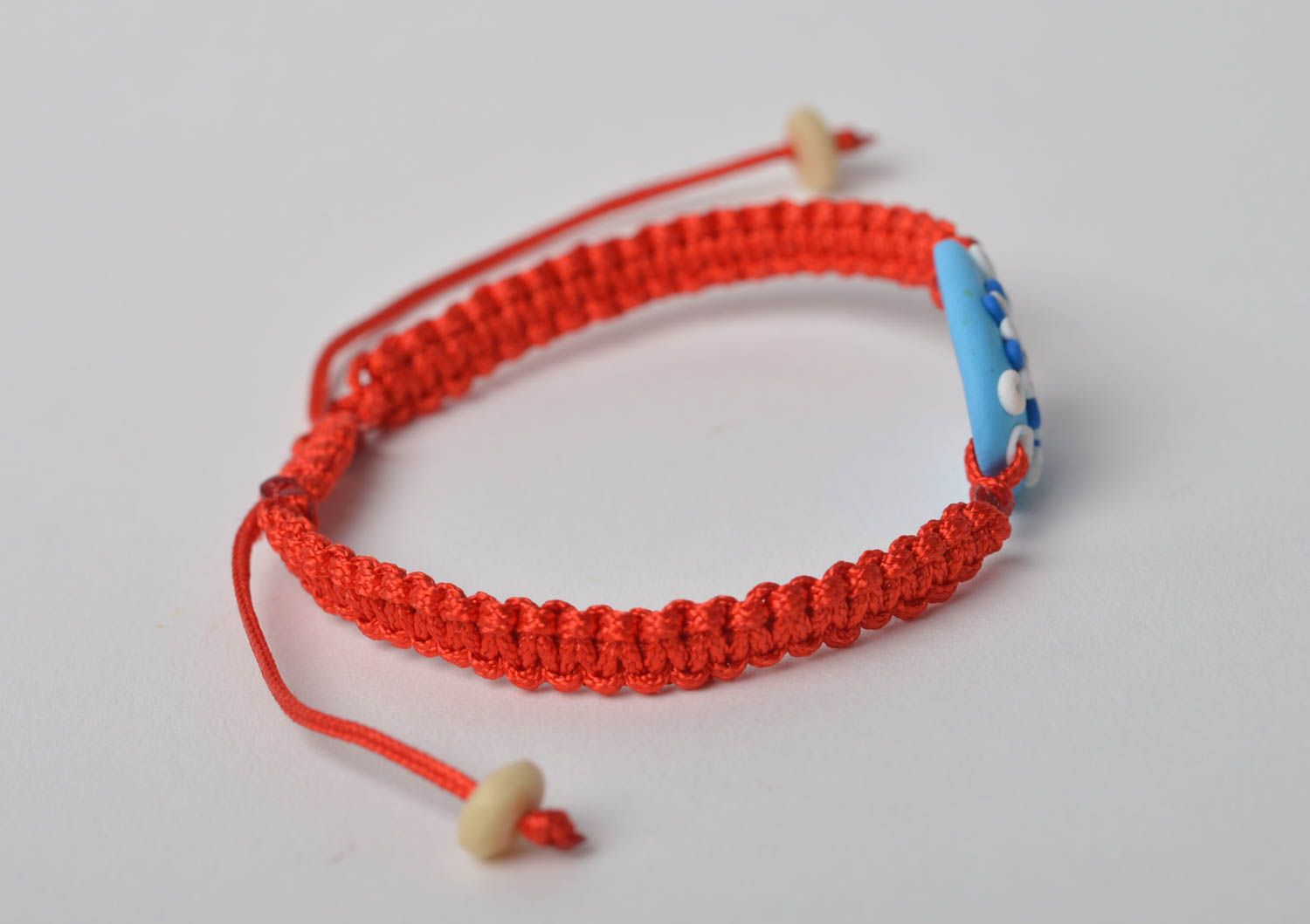 Handmade bracelet unusual jewelry clay bracelet threads accessory gift for girl photo 5