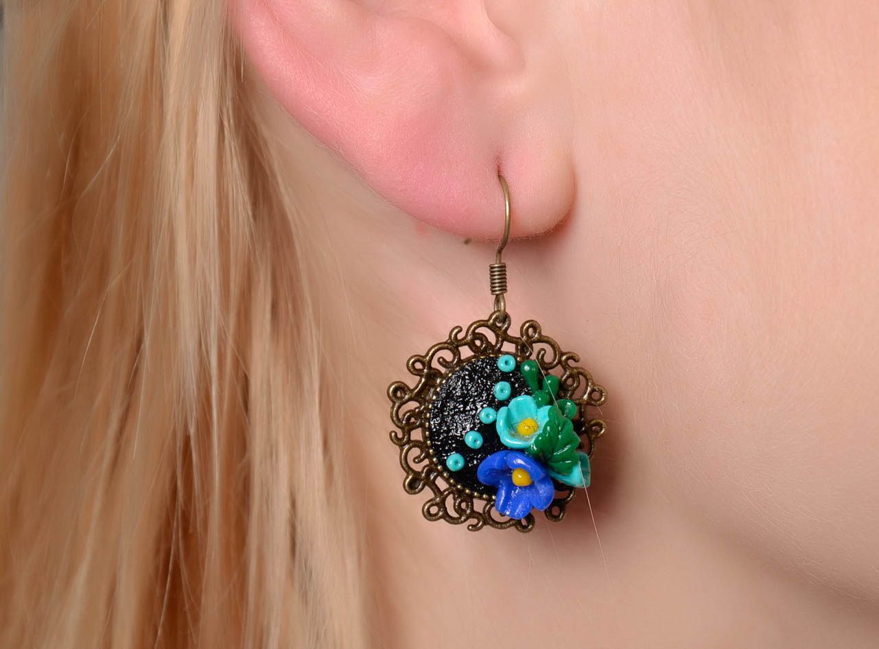 Flower earrings made of polymer clay photo 4
